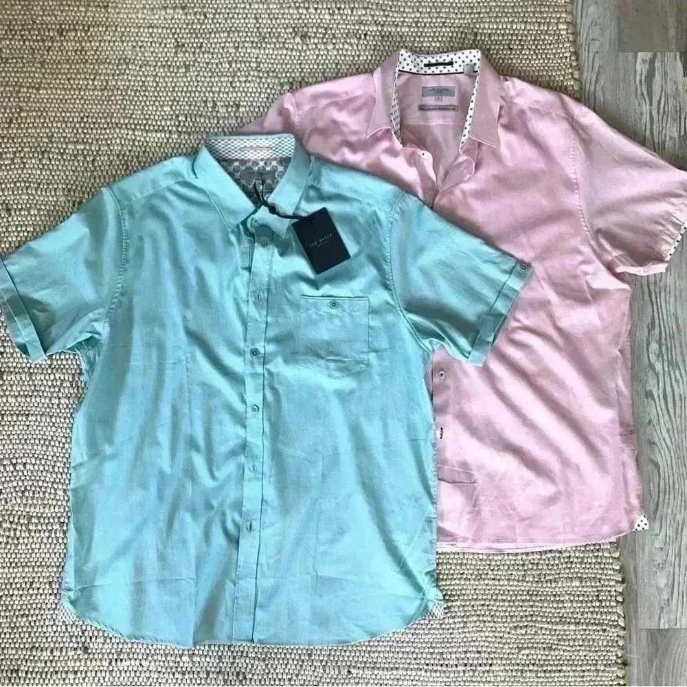 Ted Baker mens pink and light blue short sleeve button down shirts